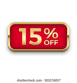 15% off golden badge, vector.