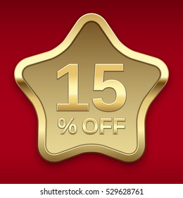 15% off golden badge, vector 