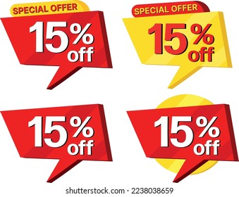 15% off. label set of different styles of special offer sale.