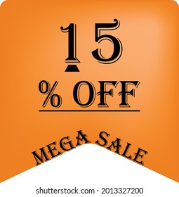 15% de descuento en un globo naranja para mega ofertas. Superventa, texto negro