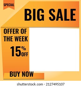 15% off. Orange and yellow. Folded paper style. Bottomless. ideal for promotions and offers
