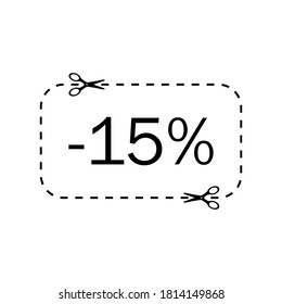 15% de descuento, recorte de precios. Ilustración de material vectorial.