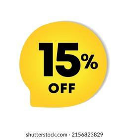 15% off. For price discounts on purchases. Sales, promotions, offers, retail, store. Use in social media, banner, poster