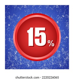 15% off red and blue crumbling noise white streaks white spots paint spread on button 15% off discount