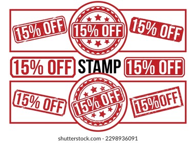 15% de desconexión de la estampilla de goma roja conjunto de diseño vectorial.