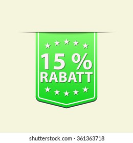 15% Off ribbon label. Blue color . German text. Vector illustration.