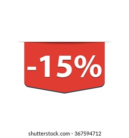 -15% Off ribbon label. Vector illustration.