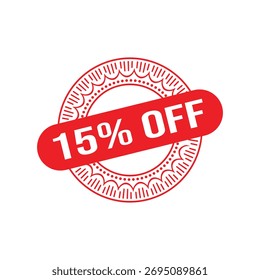 15% Off Rubber Stamp. Red Rubber Grunge Stamp Vector Illustration