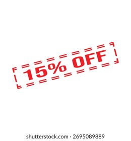 15% Off Rubber Stamp. Red Rubber Grunge Stamp Vector Illustration