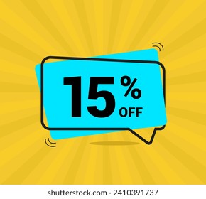 15% OFF sale. Coupon of Discount Price. Discount promotion. Banner for fifteen percent off offers. Yellow and blue Design Template Concept. Vector illustration.