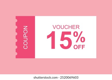 15% de desconto Cupom de venda Voucher. 10% de promoção. Etiqueta, cupom de desconto. Vale-presente na ilustração do vetor de cor rosa.