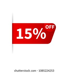 15% OFF Sale Discount Banner. Discount offer price tag. Special offer sale red label. Vector stock illustration.