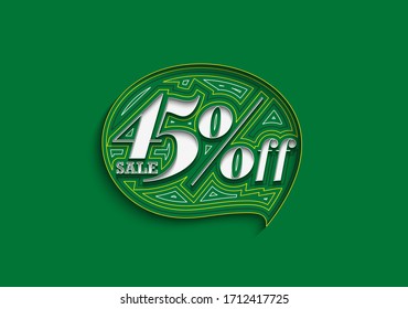 15% OFF Sale Discount Banner. Discount offer price tag.  Vector Modern Sticker Illustration.