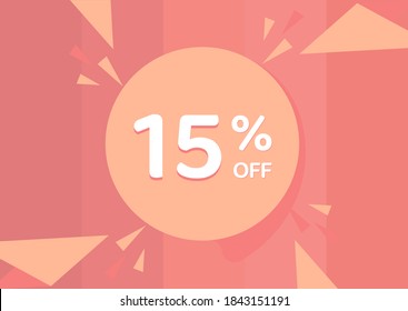 15% OFF Sale Discount Banner, Discount offer, 15% Discount Banner on pinkish background