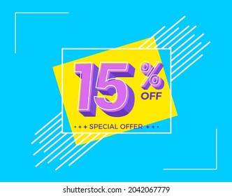 15% OFF Sale. Discount price. Special offer. Discount promotion. Special offer with sale discount. Banner for 15% off offers. Design Template Concept.