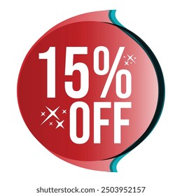 15% de descuento en la venta etiqueta de promoción de descuento o etiqueta de Ilustración vectorial Descuento 15% por ciento de oferta especial para marketing ofertas de promoción de ventas publicidad insignia roja para Sitios web redes sociales