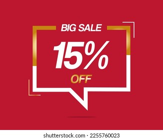 15% off sale isolated. Gold and red balloon sticker discount