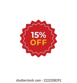 15% off sale label symbol promotion flat icon gold, Sale tag vector badge template, clearance sale sticker emblem, bargain sale red sign modern design isolated on white background
