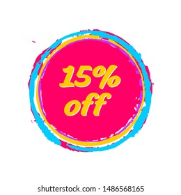 15% off sale text on vector colorful ring shape splash vintage