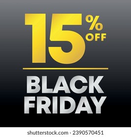 15% off. Special offer Black Friday sticker. Tag percent off price, value. Advertising for sales, promo, discount, shop. Campaign for retail, store. Vector, icon.