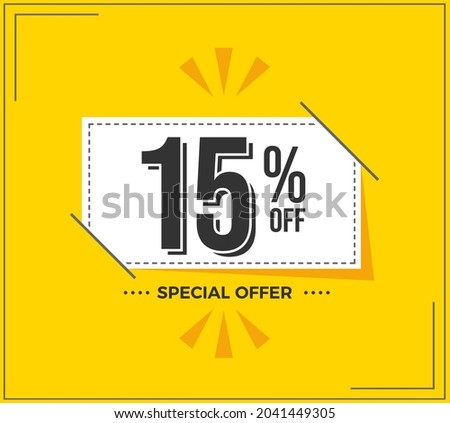 15% OFF. Special Offer Marketing Announcement. Discount promotion.15% Discount Special Offer Conceptual Yellow Banner Design Template.