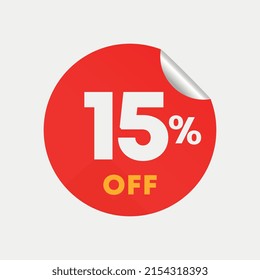 15% off. Sticker for discount sales, offer, promotion. Vector illustration on prices for shopping in store, retail