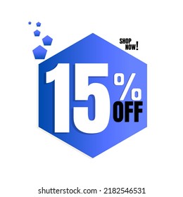 15% de descuento, diseño de súper descuento en línea, tienda ahora, ilustración vectorial, venta de iconos
