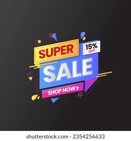 15% off Super sale. 15% discount offer, hot sale, big sale, super sale, banner vector, shop now Promotional and marketing design
