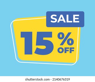 15% off tag fifteen percent discount sale blue letter yellow background