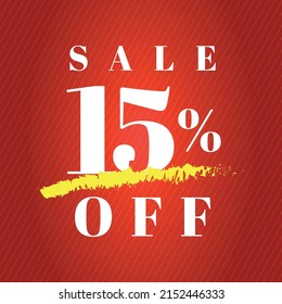 15% off tag fifteen percent discount sale white letter red gradient background