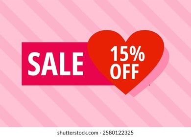 15% off Valentine's Day banner - tag with hearts for Valentine's Day promotion. Limited offer. fifteen percent discount