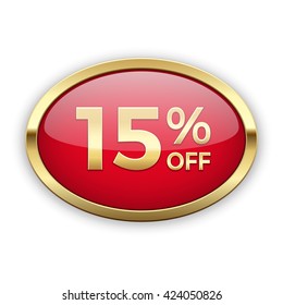 15% off vector badge, gold