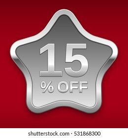 15% off vector badge, silver star