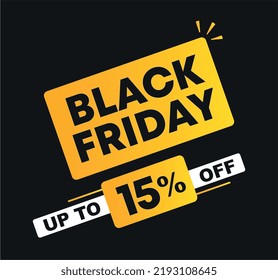 15% de descuento. Ilustración vectorial: ventas del Black Friday. Campaña para tiendas, tiendas. Promoción de pancartas en medios sociales.