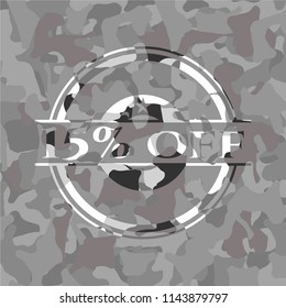 15% off written on a grey camouflage texture