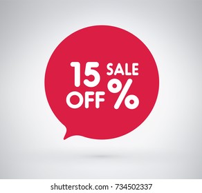 15% offer label sticker, sale discount price tag. Vector illustration tag, label design with stylish red color for your trendy design discount campaign promotion in several occasional season sale.
