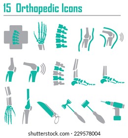 15 Orthopedic and spine symbol - vector illustration, Collection Human Skeleton.