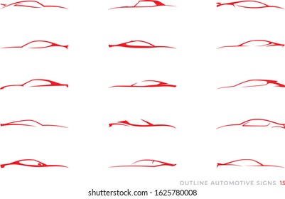 15 outline automotive sign with abstract car silhouettes for your project