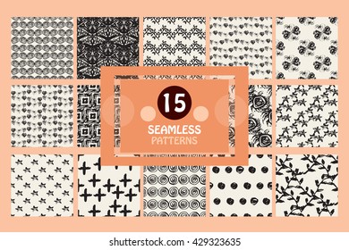 15 painted abstract seamless patterns, design elements. Can be used for invitations, greeting cards, scrapbooking, print, gift wrap, manufacturing