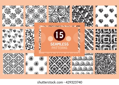 15 painted abstract seamless patterns, design elements. Can be used for invitations, greeting cards, scrapbooking, print, gift wrap, manufacturing