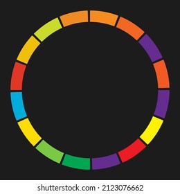 15 part, section segmented circle. Abstract dashed lines circular geometric element