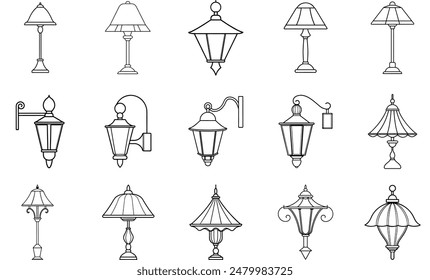 15 patterns of lamp lines, electricity, bulb, decor, doodle