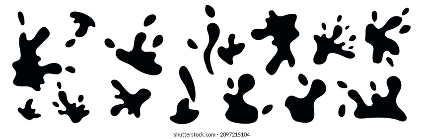 15 pcs of different black blots on a white background - Vector illustration