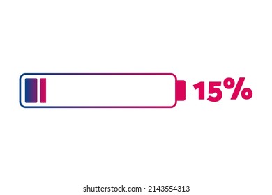 gráfico del 15%. Infografía de porcentaje de vectores. Icono de gradiente aislado. Firmar para descargar, cargar batería, crecimiento, progreso, negocios, diseño