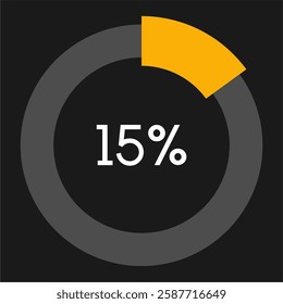 15 percent circle chart infographic template.Circle percentage diagram on black background vector illustration.