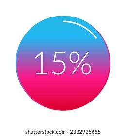 15 percent circle chart, isolated symbol. Vector gradient element. Percentage Infographic sign. Illustration, icon for business, finance, progress, report, web design, download