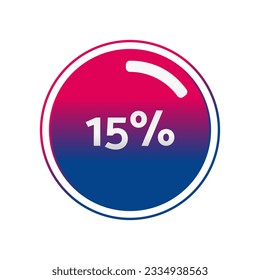 15 percent circle chart, isolated symbol. Vector red blue gradient element. Percentage Infographic sign. Illustration, icon for business, finance, progress, report, web design, download