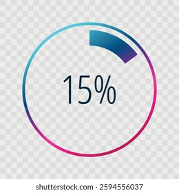 15 percent circle chart, isolated symbol. Vector gradient element. Infographic sign. Illustration, icon for business, finance, report, web design, downloading