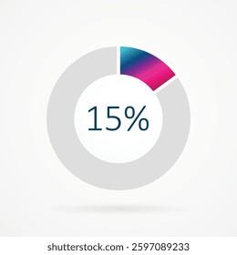 15 percent circle pie chart, isolated symbol. Vector gradient element. Infographic sign. Illustration, icon for business, finance, report, web design, downloading