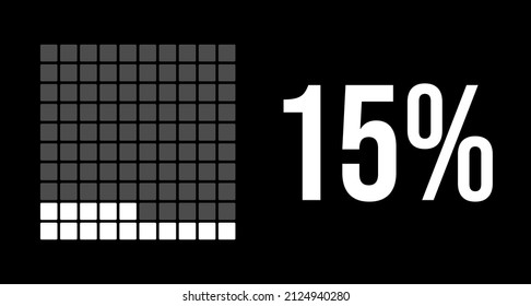 15 percent diagram, fifteen percentage vector infographic. Rounded rectangles forming a square chart. White color on black background.